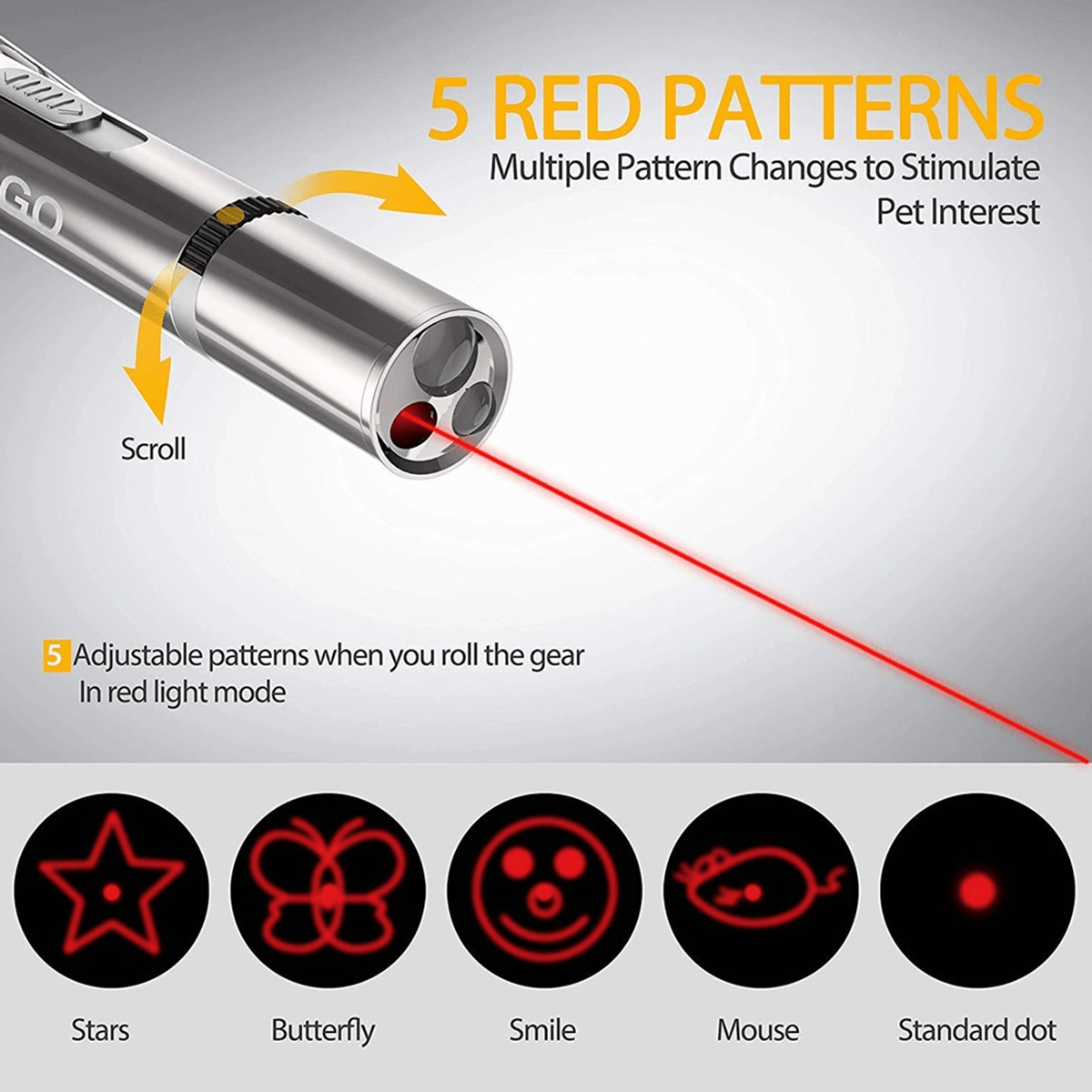7 - in - 1 LED Laser Pointer Cat & Dog Toy — 5 Patterns, Hours of Play - LOLO'S SHOP