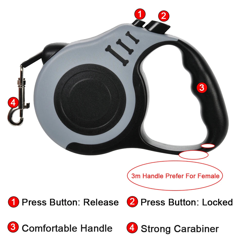 Strong Retractable Dog Leash – 3m/5m Nylon Lead for All Breeds
