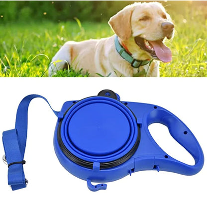 5-in-1 Dog Walking Leash with Water Bottle, Bowl & Waste Bag Dispenser