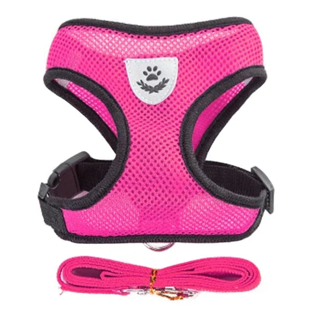 Adjustable Mesh Cat & Dog Harness Vest with Leash – Escape-Proof