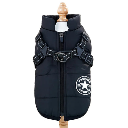 Winter Dog Jacket with Built-In Harness Ring – Waterproof Vest