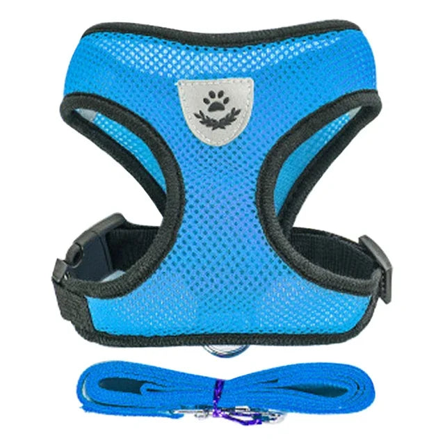 Adjustable Mesh Cat & Dog Harness Vest with Leash – Escape-Proof