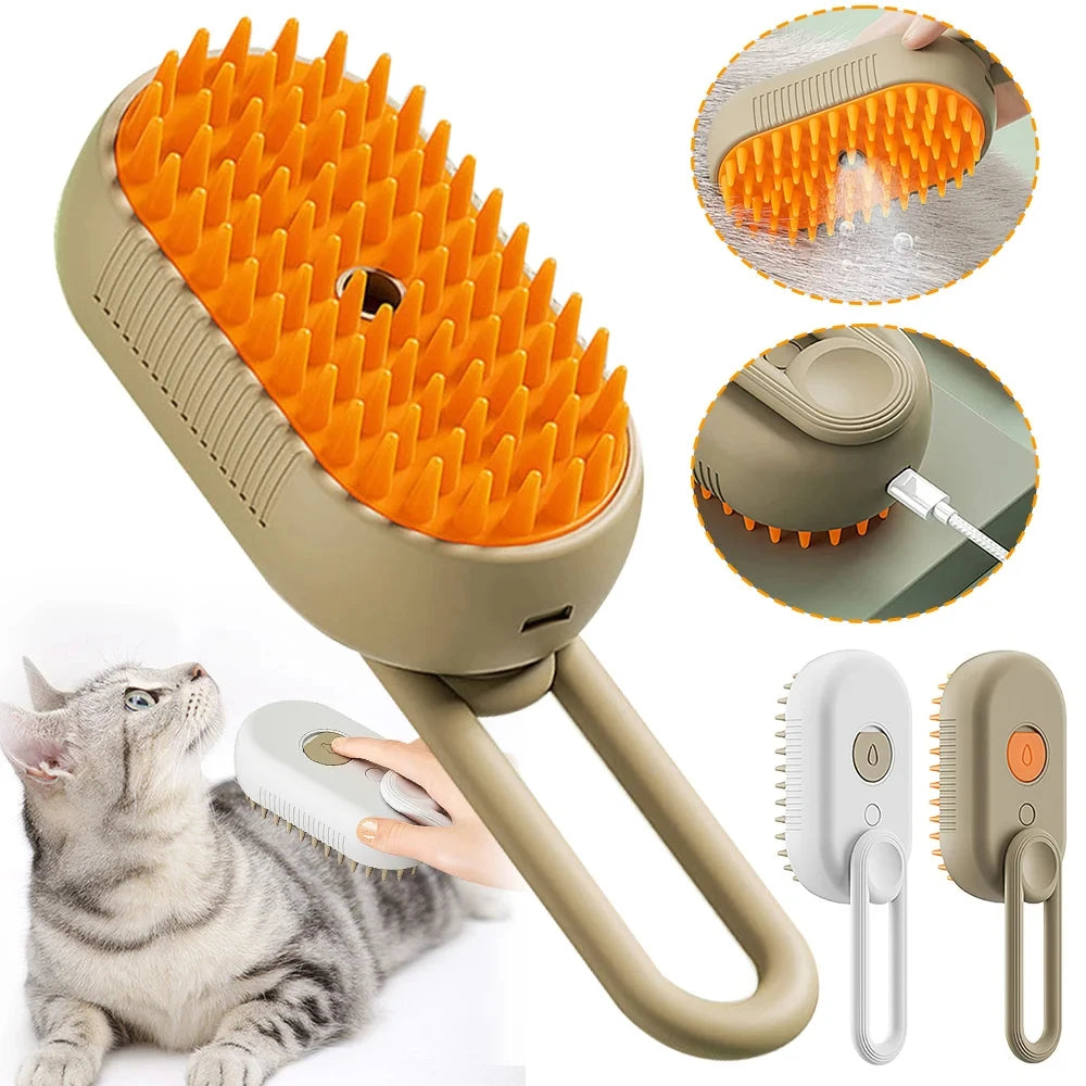 Electric Steam Cat Brush – Self-Cleaning Grooming Glove
