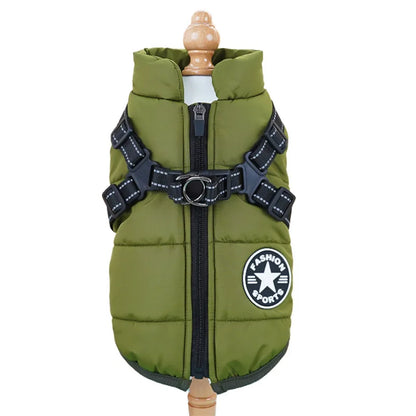Winter Dog Jacket with Built-In Harness Ring – Waterproof Vest