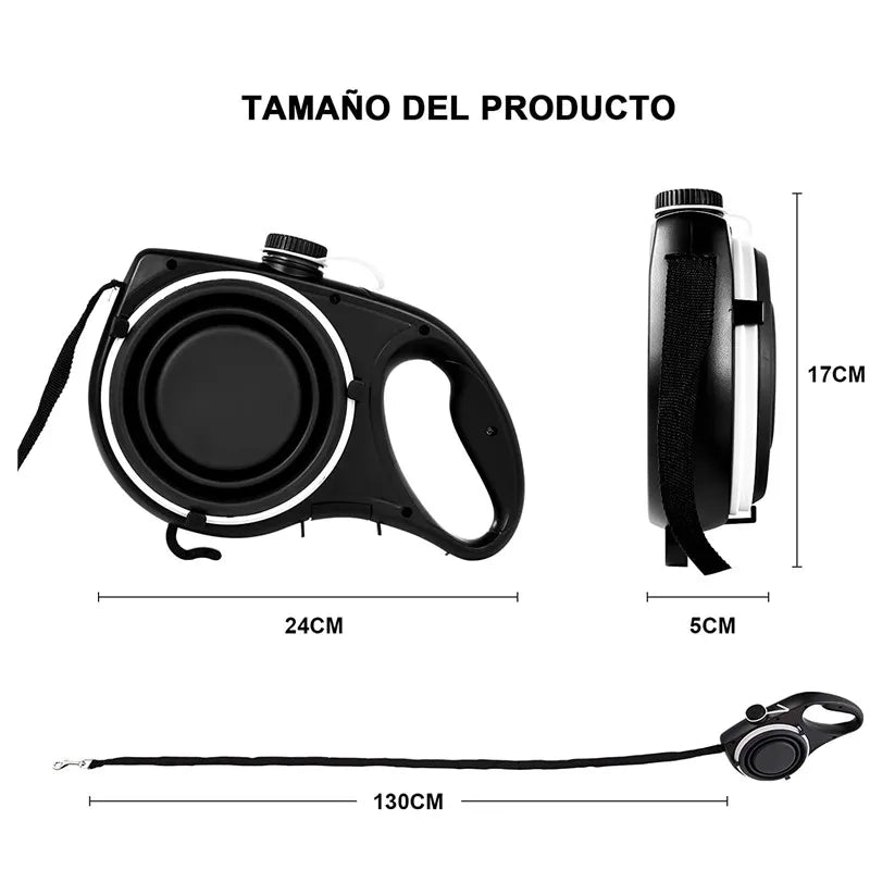 5-in-1 Dog Walking Leash with Water Bottle, Bowl & Waste Bag Dispenser