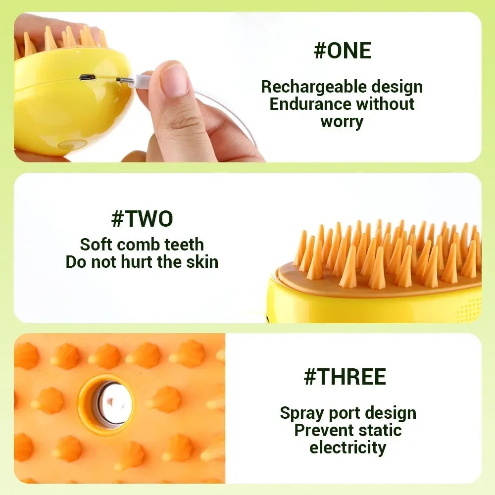 3-in-1 Steam Pet Grooming Brush – Spray, Massage & Deshed