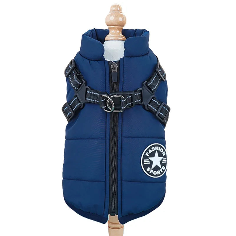 Winter Dog Jacket with Built-In Harness Ring – Waterproof Vest