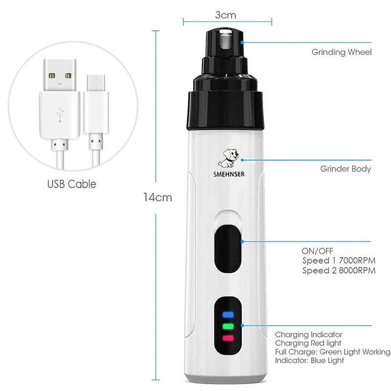 Quiet Electric Pet Nail Grinder – USB Rechargeable Trimmer