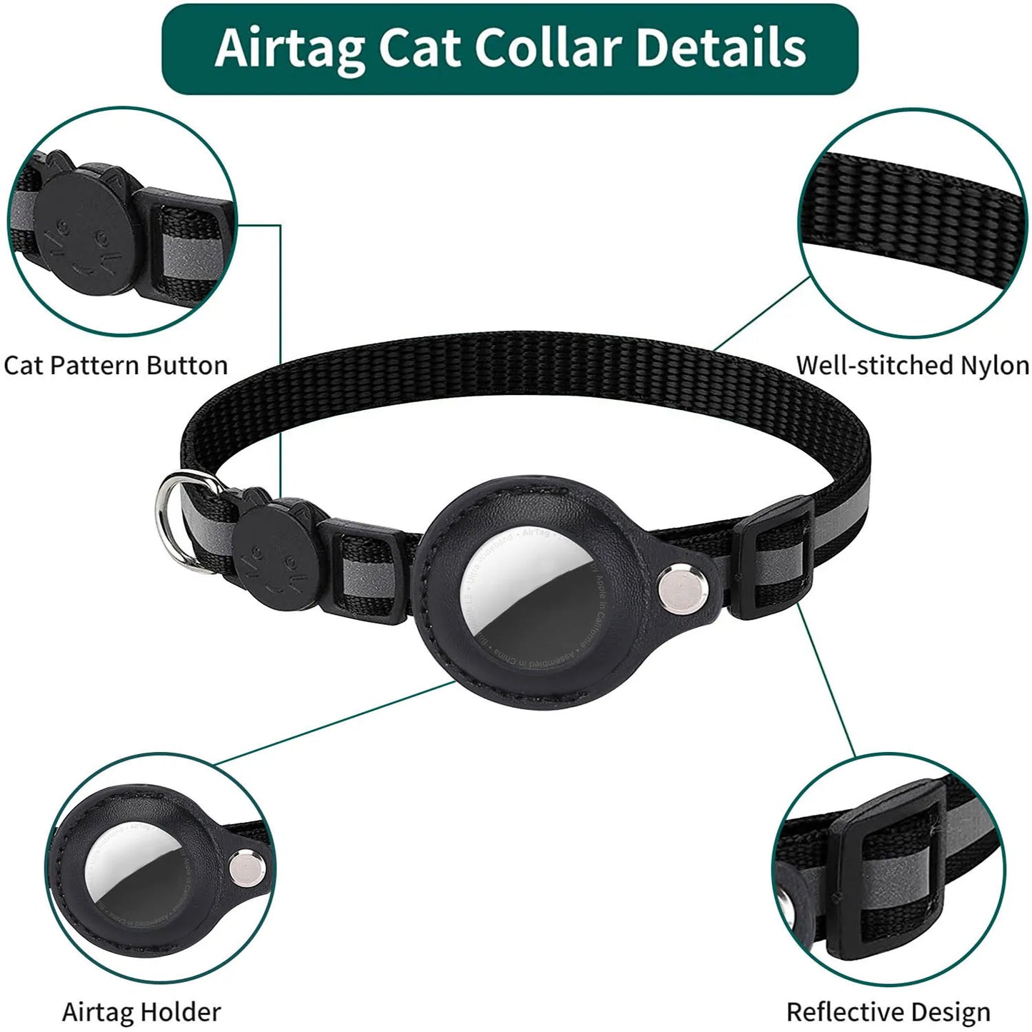Cat AirTag Collar with Breakaway Safety & Reflective Strips