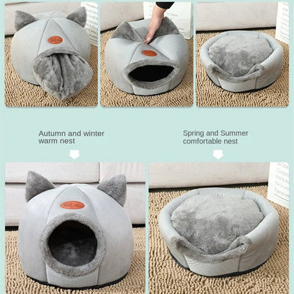 Cozy 2 - in - 1 Pet House Bed with Cat Ears — Rest & Hide in Style - LOLO'S SHOP